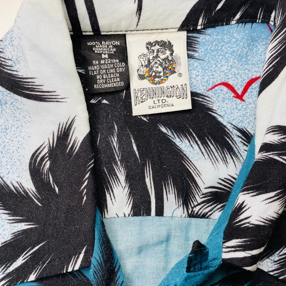 KENNINGTON Mens Medium Shirt Floral Hawaiian Beach Palm Trees Button Up - Picture 3 of 7